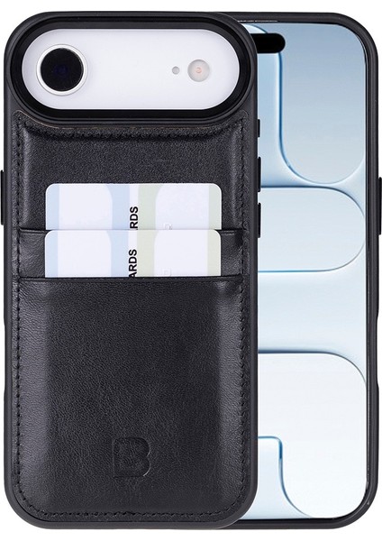 , Apple iPhone Air Için, Hakiki Deri, El Yapımı Kartlıklı Kılıf, Iç Yüzeyi Kadife, Kömür Siyahı