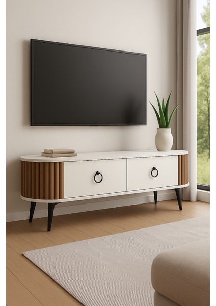 Linea 150 Lik Ovalli Çıtalı 2 Kapaklı Tv Ünitesi – Ceviz Detaylı, 150 Cm, Duvara Monte Edilebilir fiyatları