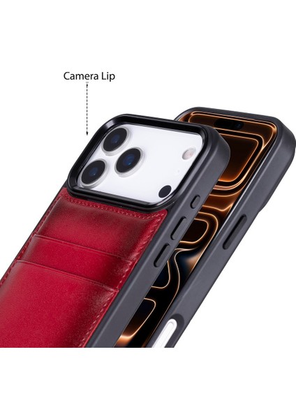 , Apple iPhone 17 Pro Için, Hakiki Deri, El Yapımı Kartlıklı Kılıf, Iç Yüzeyi Kadife, Gölgeli Kırmızı fiyatları