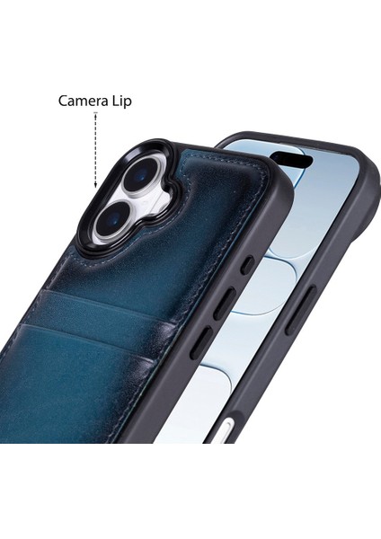 , Apple iPhone 17 Için, Hakiki Deri, El Yapımı Kartlıklı Kılıf, Iç Yüzeyi Kadife, Gölgeli Mavi modelleri