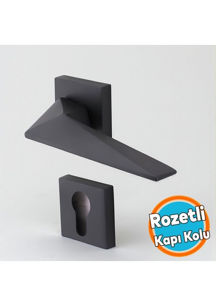 Kapı Kolu Siyah Kare Rozetli Sağa Sola Uygun Ev Kapı Kolları Kilitlenebilir 1 Takım Yale Kapı Kolu