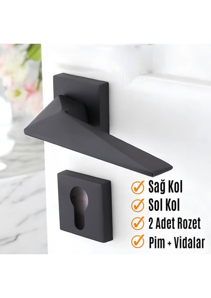 Kapı Kolu Siyah Kare Rozetli Sağa Sola Uygun Ev Kapı Kolları Kilitlenebilir 1 Takım Yale Kapı Kolu fiyatları