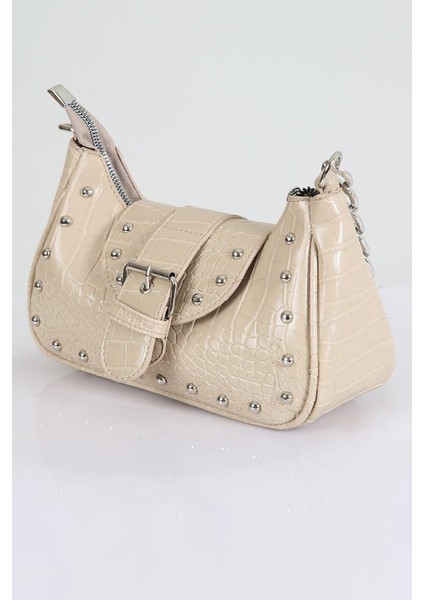 Bony Zımbalı Timsah Desenli Vizon Kol Çantası