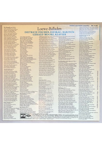 Loewe Dietrich Fischer-Dieskau, Gerald Moore Loewe-Balladen, 1. Folge Lp Plak (Orijinal Dönem Alman Baskı Plak) fiyatları