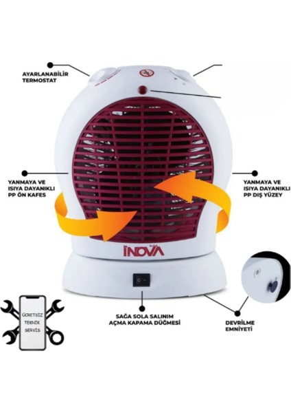 Inova Gust 3 Kademeli Dönerli Turbo Fanlı Isıtıcı 2000 W fırsatları