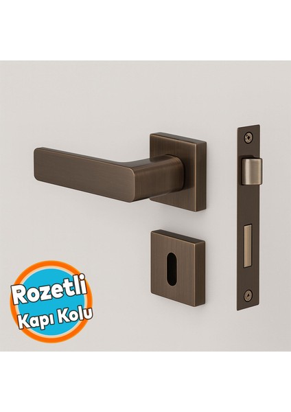 Inox Titanyum Rozetli Oda Tipi Kapı Kolu Sağ Sol Uygun Modern Iç Kapı Kilitli 1 Takım