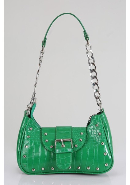 Bony Zımbalı Timsah Desenli Yeşil Kol Çantası