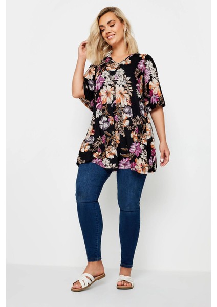 Büyük Beden V Yaka Desenli Asimetrik Kesim Likralı Bluz 303373 fiyatları