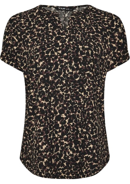Büyük Beden Çentik Yaka Kısa Kollu Leopar Desenli Bluz 322198