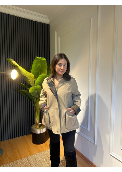 Jeryy Astar Detaylı Kadife Yaka Ceket Bej