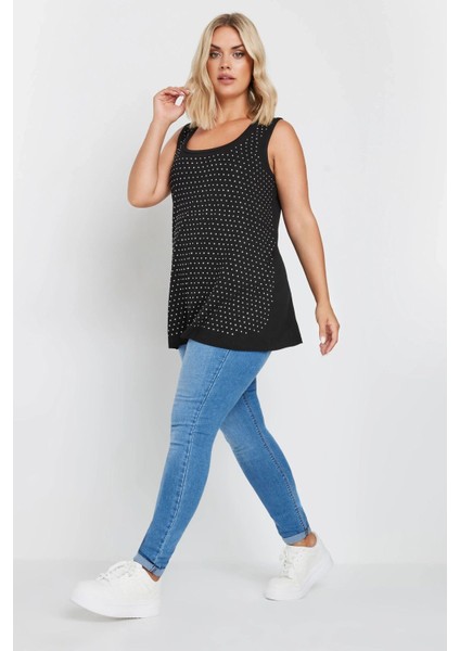 Büyük Beden Yuvarlak Yaka Kolsuz Zımba Detaylı Bluz 321831 fırsatları