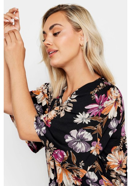 Büyük Beden V Yaka Desenli Asimetrik Kesim Likralı Bluz 303373 fırsatları