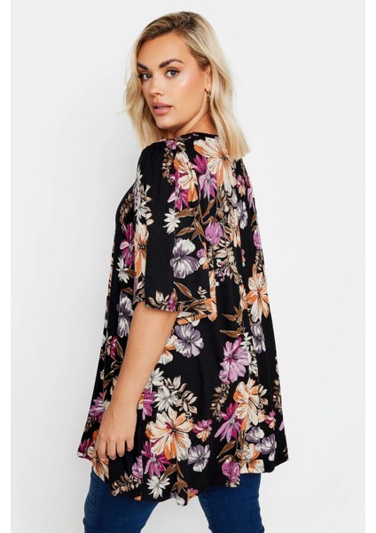 Büyük Beden V Yaka Desenli Asimetrik Kesim Likralı Bluz 303373 indirimleri