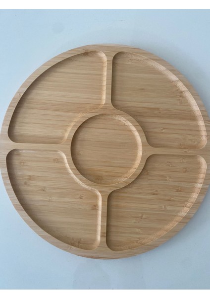 Yuvarlak 1.kalite Sunumluk 5 Bölmeli Bambu Çerezlik Sunumluk