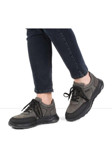 Erkek Antrasit Kalın Tabanlı Nubuk Deri Sneaker fiyatları