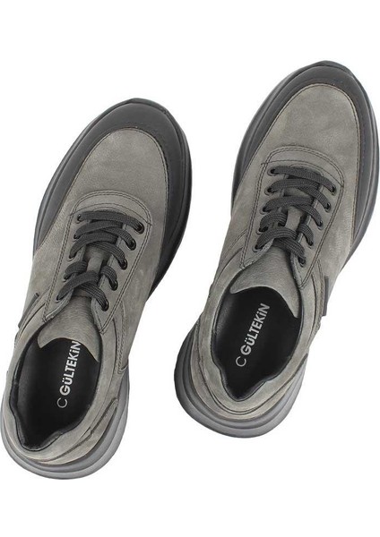 Erkek Antrasit Kalın Tabanlı Nubuk Deri Sneaker