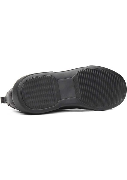 Erkek Siyah Bağcıklı Kalın Tabanlı Deri Sneaker