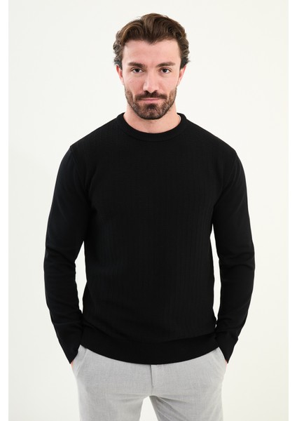 Desenli Slim Fit Bisiklet Yaka Erkek Triko Kazak