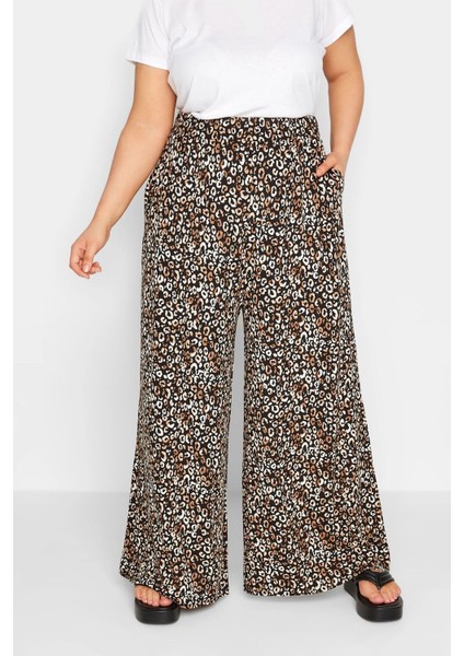 Büyük Beden Leopar Desenli Ispanyol Paça Cepli Likralı Pantolon 143298 fiyatları