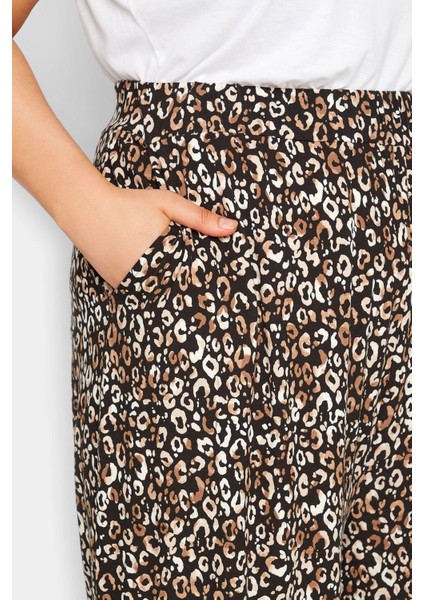 Büyük Beden Leopar Desenli Ispanyol Paça Cepli Likralı Pantolon 143298 fırsatları
