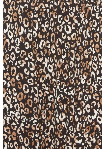 Büyük Beden Leopar Desenli Ispanyol Paça Cepli Likralı Pantolon 143298 indirimleri