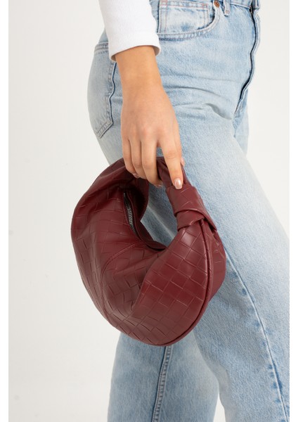 Kadın Mini Baget Dügüm Detaylı Fermuarlı El Çanta Örgü Desenli modelleri