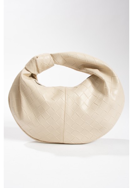 Kadın Mini Baget Dügüm Detaylı Fermuarlı El Çanta Örgü Desenli