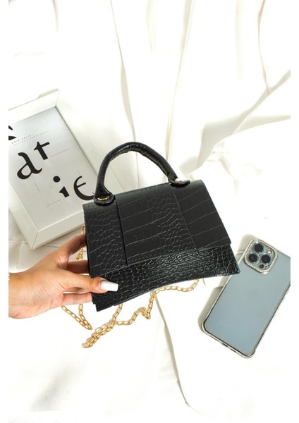 Kadın El ve Omuz Çantası Zincir Askılı Kroko Deri