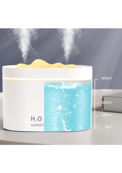 Humidifier 800 ml Ultrasonik Hava Nemlendirici Double Spray Buhar Makinesi ve Aroma Difüzörü