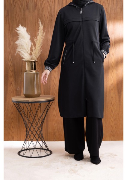 Kapüşonlu Ribana ve Aller Detaylı Giyçık - Siyah fiyatları