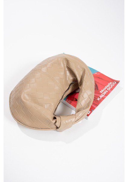 Kadın Mini Baget Dügüm Detaylı Fermuarlı El Çanta Örgü Desenli fırsatları