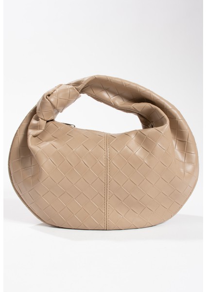 Kadın Mini Baget Dügüm Detaylı Fermuarlı El Çanta Örgü Desenli