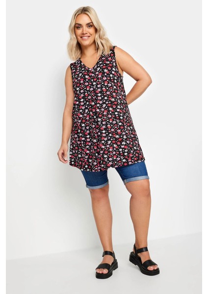 Büyük Beden Kolsuz V Yaka Desenli Likralı Bluz 303180 fiyatları