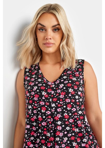 Büyük Beden Kolsuz V Yaka Desenli Likralı Bluz 303180 fırsatları