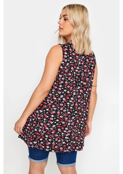 Büyük Beden Kolsuz V Yaka Desenli Likralı Bluz 303180 indirimleri