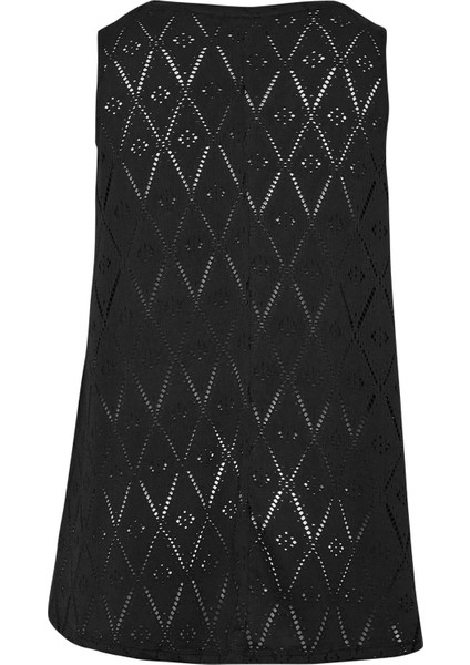 Büyük Beden V Yaka Dantel Detaylı Astarsız Sıfır Kollu Bluz 302402