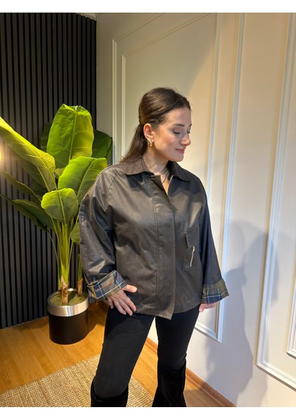 Jeryy Astar Detaylı Mum Dokulu Ceket Acı Kahve