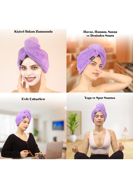 Tekli Paket Mikrofiber Saç Havlusu – 2 Düğmeli Saç Kurutma Bonesi – Baş Havlusu indirimleri