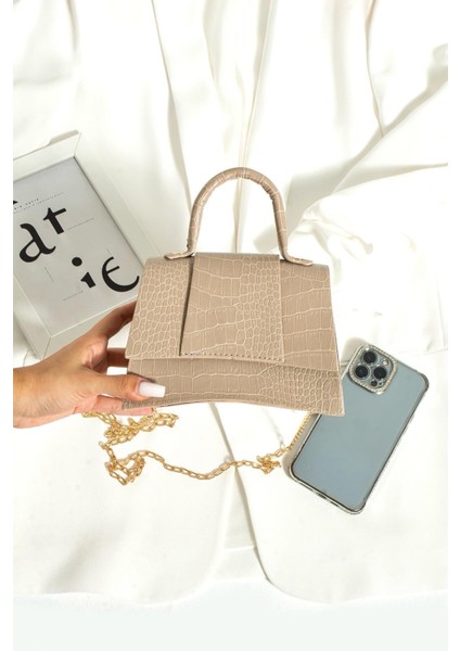 Kadın El ve Omuz Çantası Zincir Askılı Kroko Deri