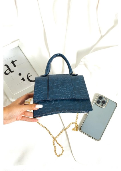 Kadın El ve Omuz Çantası Zincir Askılı Kroko Deri