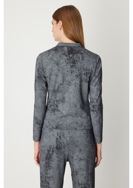 Yakası Fermuarlı Batik Desenli Bluz Siyah 61336 modelleri