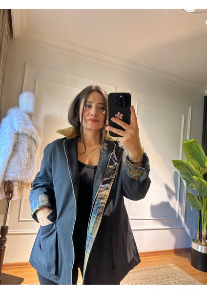 Jeryy Astar Detaylı Kadife Yaka Ceket Siyah