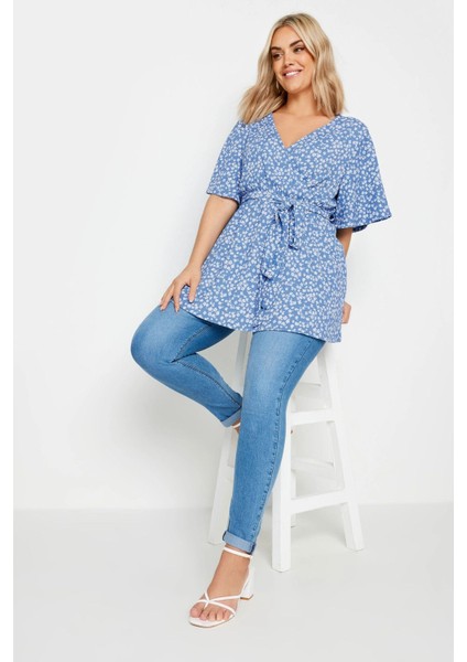 Büyük Beden V Yaka Bağlama Detaylı Desenli Kruvaze Bluz 321709 fiyatları