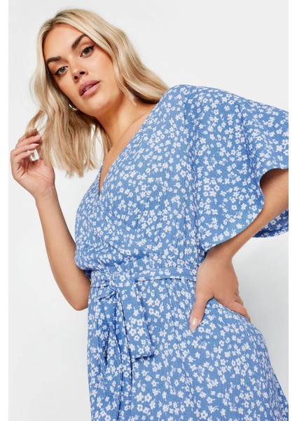 Büyük Beden V Yaka Bağlama Detaylı Desenli Kruvaze Bluz 321709 fırsatları