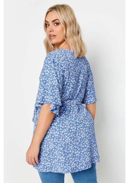Büyük Beden V Yaka Bağlama Detaylı Desenli Kruvaze Bluz 321709 indirimleri