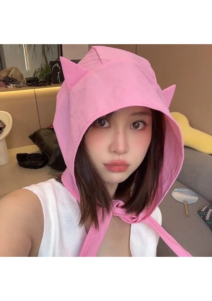 Seyahat ve Tatil Için Kadınlar Için Küçük Şeytan Hızlı Kuruyan Şapka Güneş Koruyucu Şapka, Çok Yönlü Yüz Gösteren Kedi Kulaklı Balıkçı Şapkası, Kadın Tarzı (Yurt Dışından) modelleri