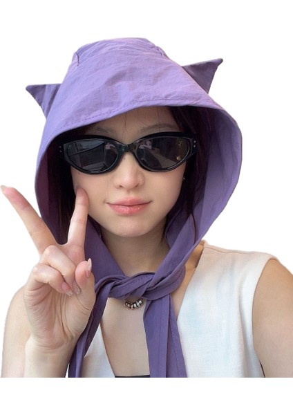 Seyahat ve Tatil Için Kadınlar Için Küçük Şeytan Hızlı Kuruyan Şapka Güneş Koruyucu Şapka, Çok Yönlü Yüz Gösteren Kedi Kulaklı Balıkçı Şapkası, Kadın Tarzı (Yurt Dışından)