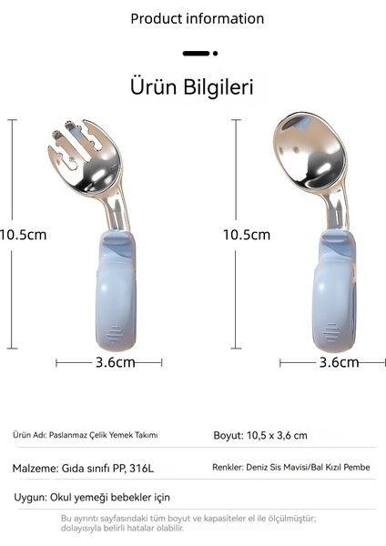 Bebek Bağımsız Beslenme Gıda Takviyesi Kaşığı, Bir Yaşındaki Bebek, Çocuk Paslanmaz Çelik Kısa Saplı Çatal ve Kaşık Yemeyi (Yurt Dışından) fiyatları