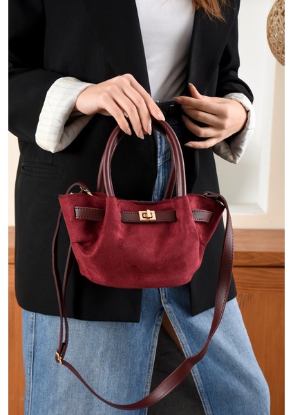 Kadın Kilit Detaylı Süet Mini Çanta