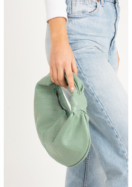 Kadın Mini Baget Dügüm Detaylı Fermuarlı El Çanta Örgü Desenli modelleri